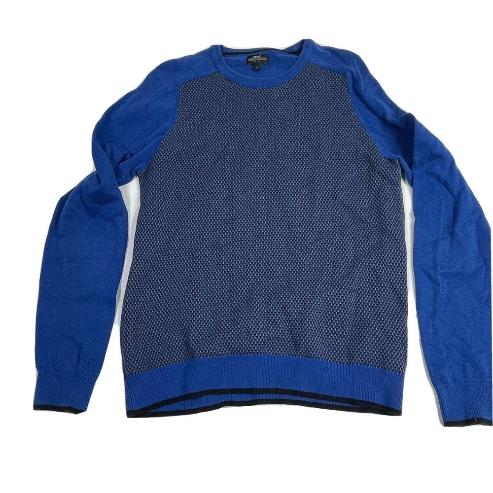 Mens Size Medium NEXT Blue Printed 100% Cotton Crew Neck Pullover Sweater
